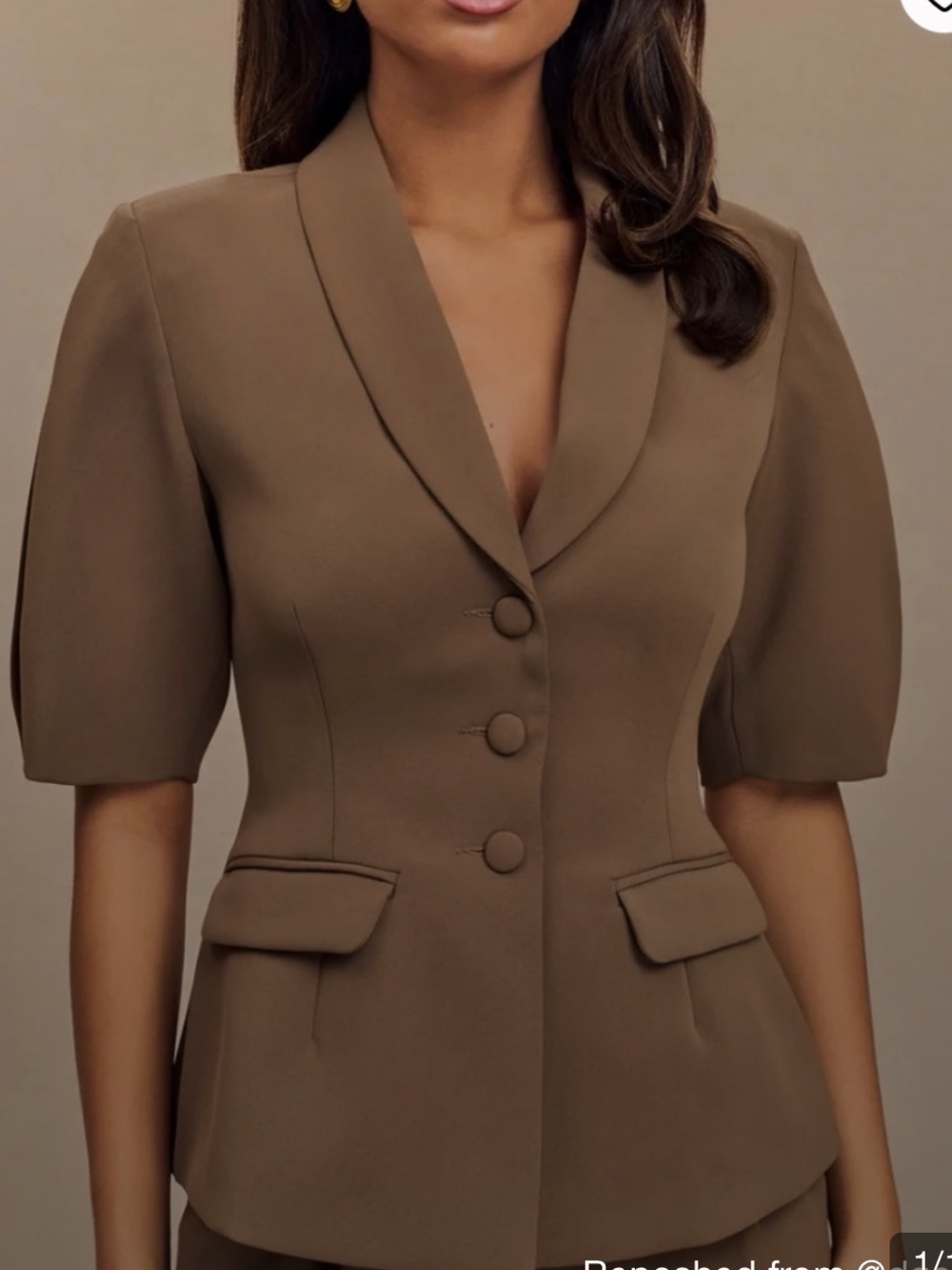 Meshki Brown Tailored Short Sleeve Top
